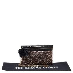 Pre Owned Lanvin Black Satin Crystal Embellished Chain Clutch