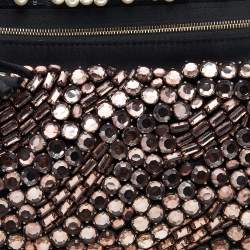 Pre Owned Lanvin Black Satin Crystal Embellished Chain Clutch