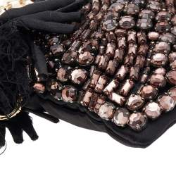 Pre Owned Lanvin Black Satin Crystal Embellished Chain Clutch
