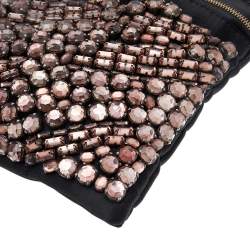 Pre Owned Lanvin Black Satin Crystal Embellished Chain Clutch