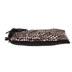 Pre Owned Lanvin Black Satin Crystal Embellished Chain Clutch