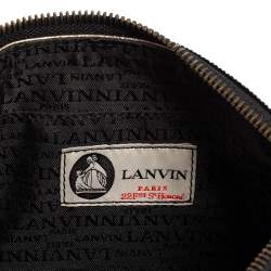 Pre Owned Lanvin Metallic Olive Leather Logo Patch Pouch