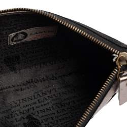 Pre Owned Lanvin Metallic Olive Leather Logo Patch Pouch