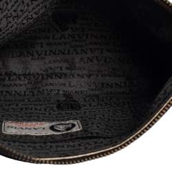 Pre Owned Lanvin Metallic Olive Leather Logo Patch Pouch