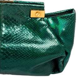 Lanvin Metallic Green Python Clutch