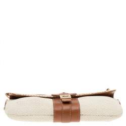 Pre Owned Lanvin Cream/Brown Raffia and Leather Baguette Bag