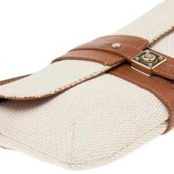 Pre Owned Lanvin Cream/Brown Raffia and Leather Baguette Bag