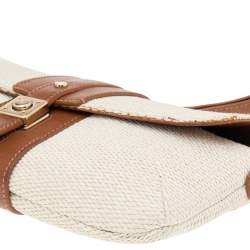 Pre Owned Lanvin Cream/Brown Raffia and Leather Baguette Bag