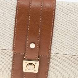 Pre Owned Lanvin Cream/Brown Raffia and Leather Baguette Bag