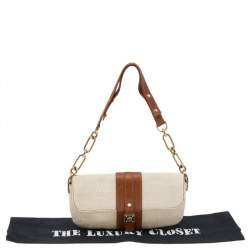 Pre Owned Lanvin Cream/Brown Raffia and Leather Baguette Bag