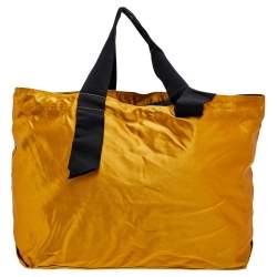Pre Owned Lanvin Mustard Satin Embroidered Tote