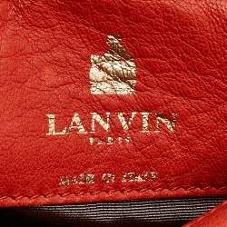 Pre Owned Lanvin Orange Studded Leather Happy Classic Flap Shoulder Bag