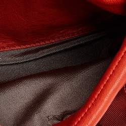 Pre Owned Lanvin Orange Studded Leather Happy Classic Flap Shoulder Bag