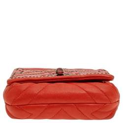 Pre Owned Lanvin Orange Studded Leather Happy Classic Flap Shoulder Bag