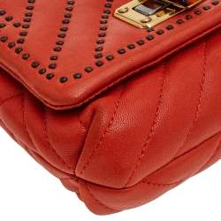 Pre Owned Lanvin Orange Studded Leather Happy Classic Flap Shoulder Bag