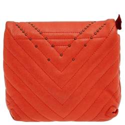 Pre Owned Lanvin Orange Studded Leather Happy Classic Flap Shoulder Bag