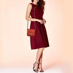 Pre Owned Lanvin Orange Studded Leather Happy Classic Flap Shoulder Bag