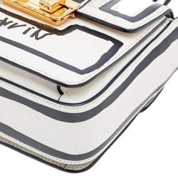Pre Owned Lanvin White/Black Printed Leather Mini Jiji Shoulder Bag