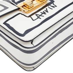 Pre Owned Lanvin White/Black Printed Leather Mini Jiji Shoulder Bag