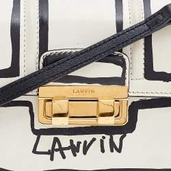 Pre Owned Lanvin White/Black Printed Leather Mini Jiji Shoulder Bag
