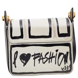 Pre Owned Lanvin White/Black Printed Leather Mini Jiji Shoulder Bag