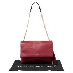 Pre Owned Lanvin Burgundy Leather Sugar Tassel Flap Shoulder Bag