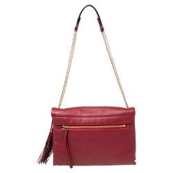 Pre Owned Lanvin Burgundy Leather Sugar Tassel Flap Shoulder Bag