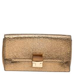 Lanvin Gold Python Effect Leather Wristlet Clutch