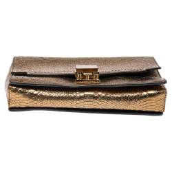 Lanvin Gold Python Effect Leather Wristlet Clutch