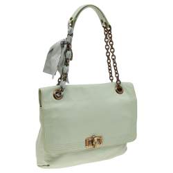 Pre Owned Lanvin Mint Green Leather Happy Flap Shoulder Bag