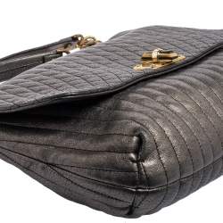 Pre Owned Lanvin Metallic Grey Quilted Leather Happy Shoulder Bag