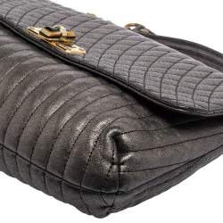 Pre Owned Lanvin Metallic Grey Quilted Leather Happy Shoulder Bag