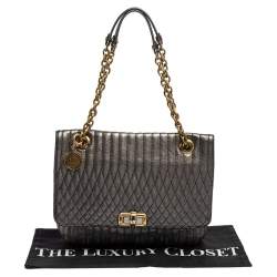 Pre Owned Lanvin Metallic Grey Quilted Leather Happy Shoulder Bag