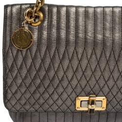 Pre Owned Lanvin Metallic Grey Quilted Leather Happy Shoulder Bag