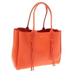 Pre Owned Lanvin Orange Leather Tassel Handle Tote