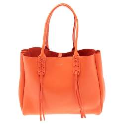 Pre Owned Lanvin Orange Leather Tassel Handle Tote