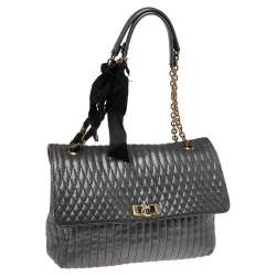 Pre Owned Lanvin Metallic Grey Quilted Leather Happy Shoulder Bag