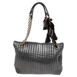 Pre Owned Lanvin Metallic Grey Quilted Leather Happy Shoulder Bag