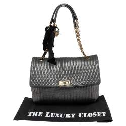 Pre Owned Lanvin Metallic Grey Quilted Leather Happy Shoulder Bag
