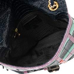 Pre Owned Lanvin Multicolor Croc Embossed Patent Leather Happy Shoulder Bag