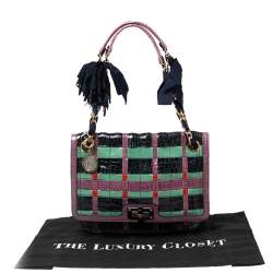 Pre Owned Lanvin Multicolor Croc Embossed Patent Leather Happy Shoulder Bag