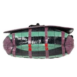 Pre Owned Lanvin Multicolor Croc Embossed Patent Leather Happy Shoulder Bag