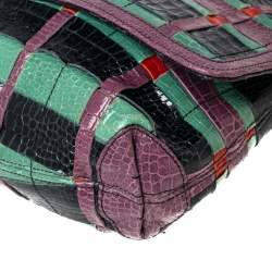 Pre Owned Lanvin Multicolor Croc Embossed Patent Leather Happy Shoulder Bag