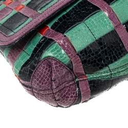 Pre Owned Lanvin Multicolor Croc Embossed Patent Leather Happy Shoulder Bag