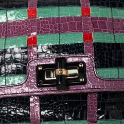 Pre Owned Lanvin Multicolor Croc Embossed Patent Leather Happy Shoulder Bag