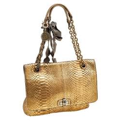 Pre Owned Lanvin Metallic Gold Python Happy Shoulder Bag