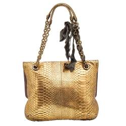 Pre Owned Lanvin Metallic Gold Python Happy Shoulder Bag