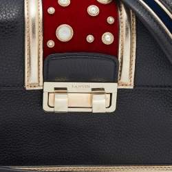 Pre Owned Lanvin Multicolor Leather and Velvet Small Pearl Embellished Jiji Shoulder Bag