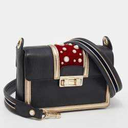 Pre Owned Lanvin Multicolor Leather and Velvet Small Pearl Embellished Jiji Shoulder Bag