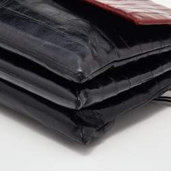 Pre Owned Lanvin Black/Red Eel Leather Flap Chain Shoulder Bag